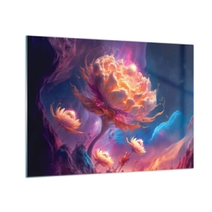 Tablou pe sticlă - O floare fantastică plutind într-un cadru cosmic - 70x50cm - O altă lume - Decorațiune modernă pentru perete pentru living și dormitor ARTTOR