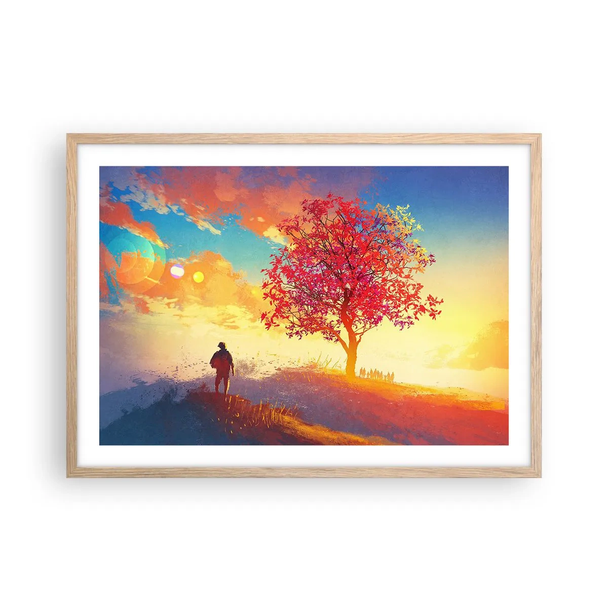 Poster în ramă de stejar deschis - Pelerin la destinație - 70x50 cm