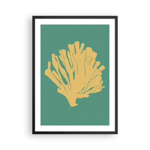 Poster în ramă neagră - Coral auriu pe fundal turcoaz - 50x70cm - Tufișul din pădurea subacvatică - Decorațiune modernă pentru perete pentru living și dormitor ARTTOR