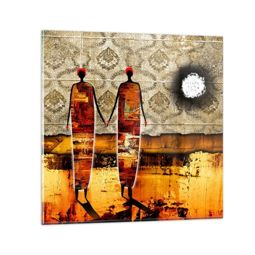 Tablou pe sticlă - Compoziție etnică în culorile Africii - 50x50 cm