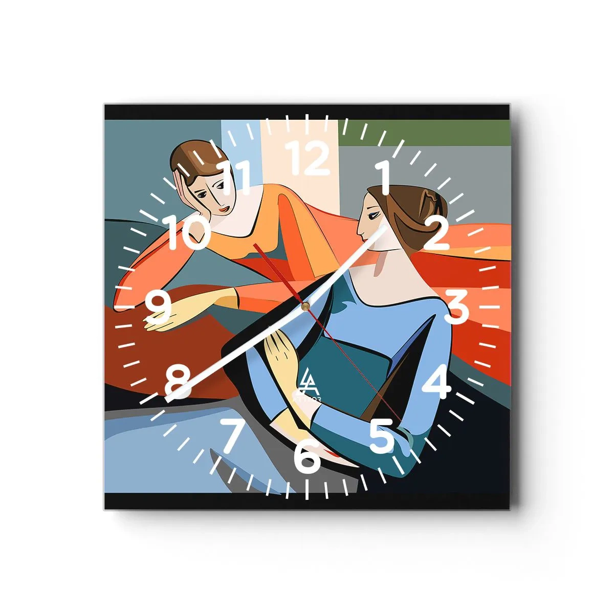 Ceas de perete - Ceas pe sticlă - Un moment de confidențe - 40x40 cm