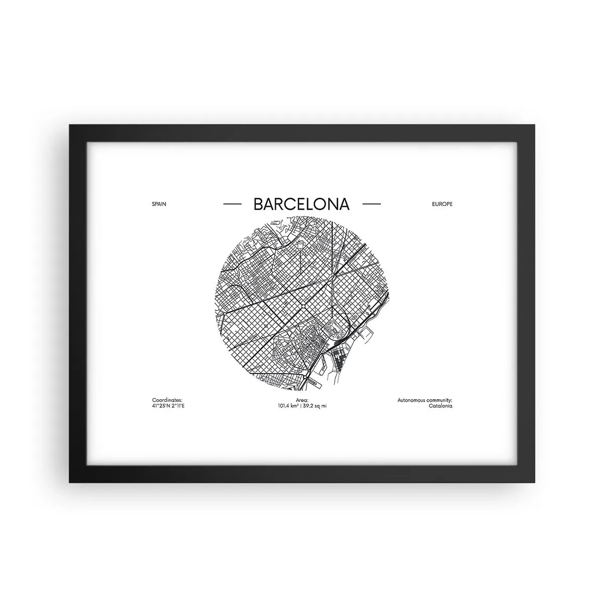 Poster în ramă neagră - Anatomia Barcelonei - 40x30 cm