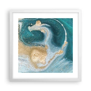 Poster în ramă albă - Vârtej de aur și turcoaz - 40x40 cm