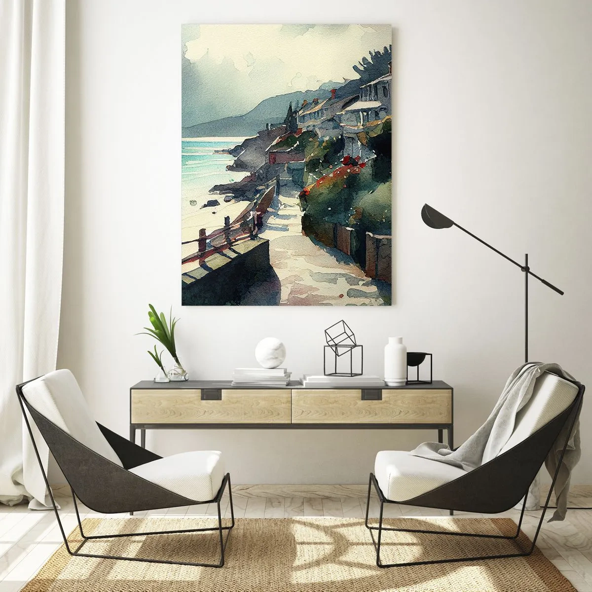 Tablou pe sticlă - Orășel mediteraneean - 50x70 cm