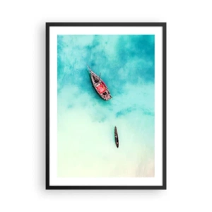 Poster în ramă neagră - Bărci pe ape turcoaz văzute din perspectiva unei păsări - 50x70cm - Pe plajele din Zanzibar, când apele în exces... - Decorațiune modernă pentru perete pentru living și dormitor ARTTOR