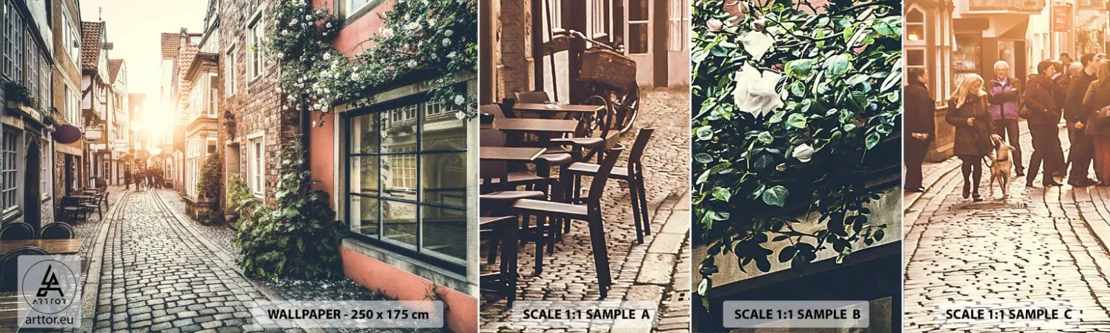 Mostră de Tapet Standard Eco - Străduță în splendoare roz - Oraș, Olanda, Arhitectură - 100x30 cm