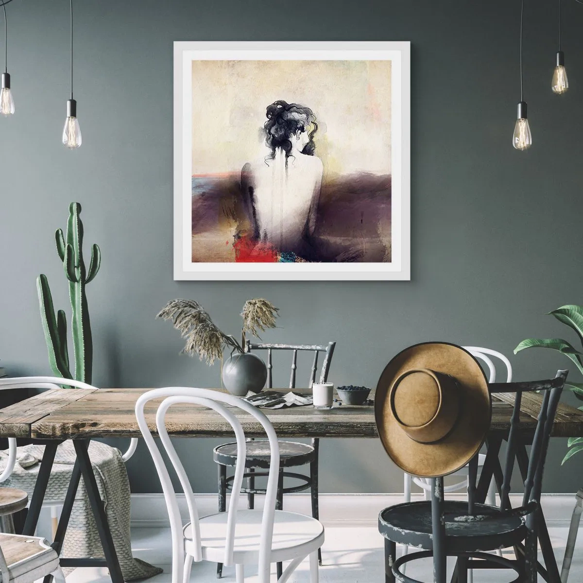 Poster în ramă albă - Linii moi, forme ovale - 60x60 cm