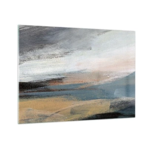Tablou pe sticlă - Un peisaj abstract în culori reci și pământii. - 70x50cm - Abstracție: peisaj nordic - Decorațiune modernă pentru perete pentru living și dormitor ARTTOR