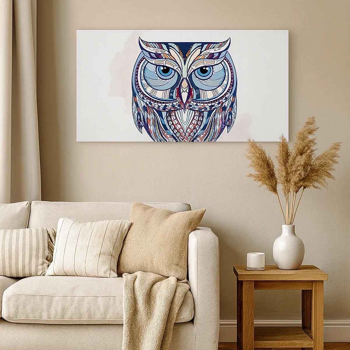 Tablou pe pânză - Bufniță ornamentală artistică - 30x30 cm