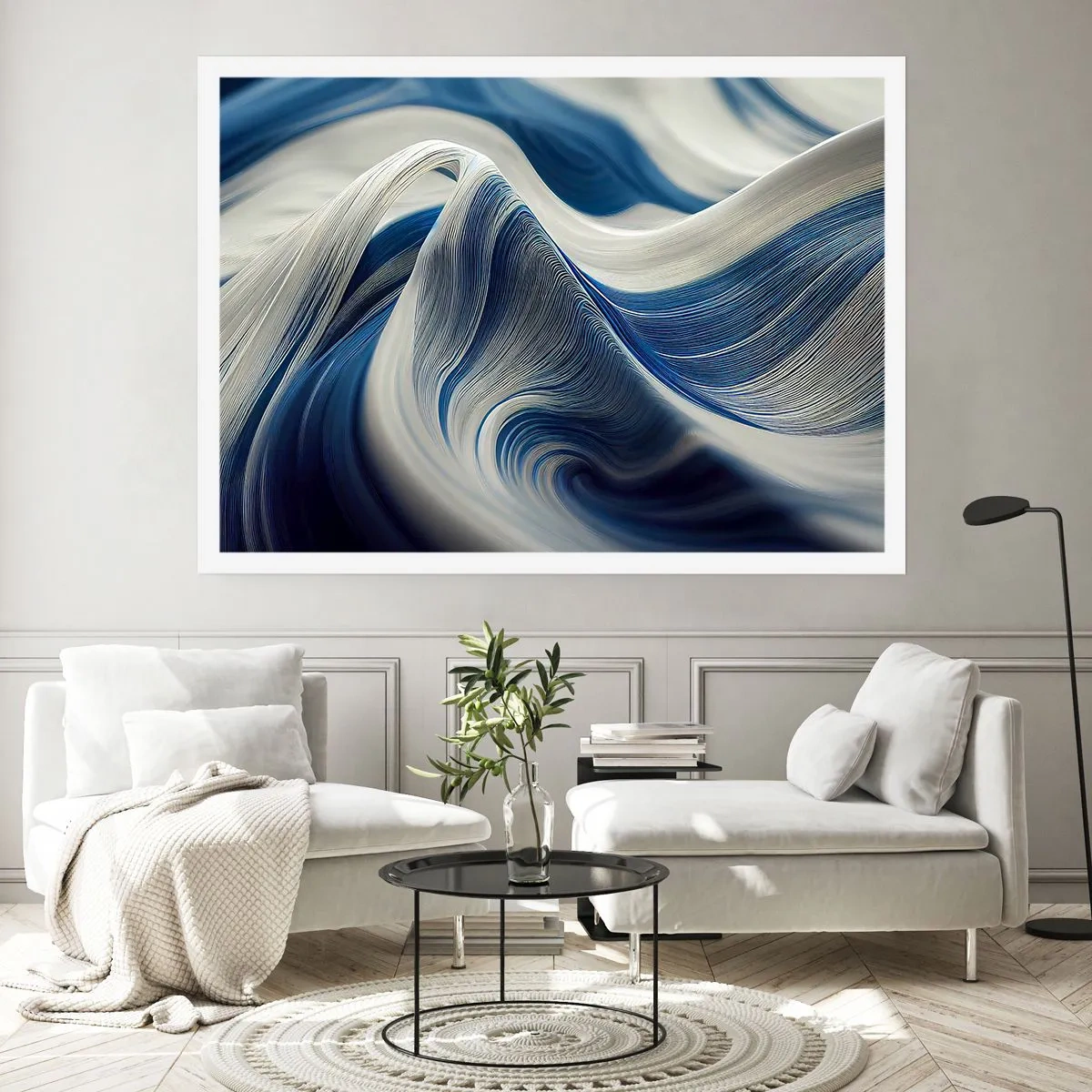 Poster - Fluiditate de albastru și alb - 91x61 cm