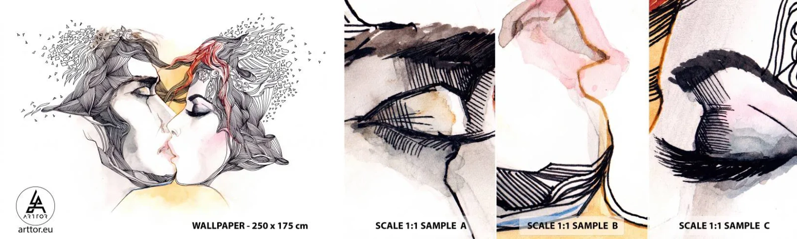 Mostră tapet autocolant Deluxe Sticker - Lumea nu există - Abstracția, Un cuplu de îndrăgostiți, Pup - 100x30 cm