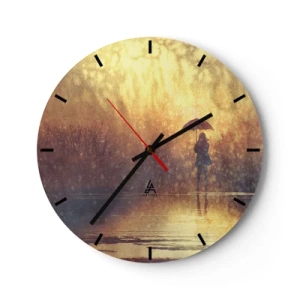 Ceas de perete - Ceas pe sticlă - O figură cu o umbrelă pe fundalul ploii și al luminii calde - 30x30cm - Simt că cineva se uită la mine - Decorațiune modernă pentru perete pentru living, bucătărie și dormitor ARTTOR