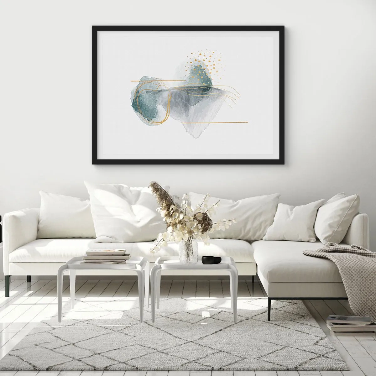 Poster în ramă neagră - Despre relația dintre gri și auriu - 91x61 cm