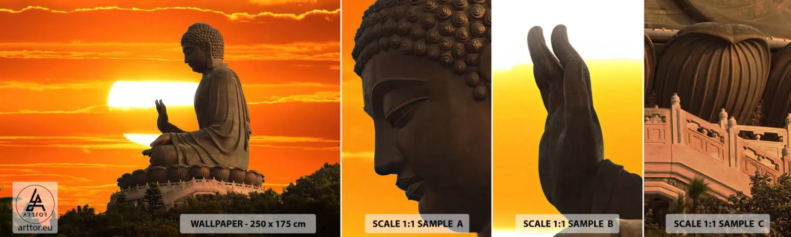 Mostră tapet autocolant Deluxe Sticker - Fără frică de lume - Asia, Buddha, Cultură - 100x30 cm