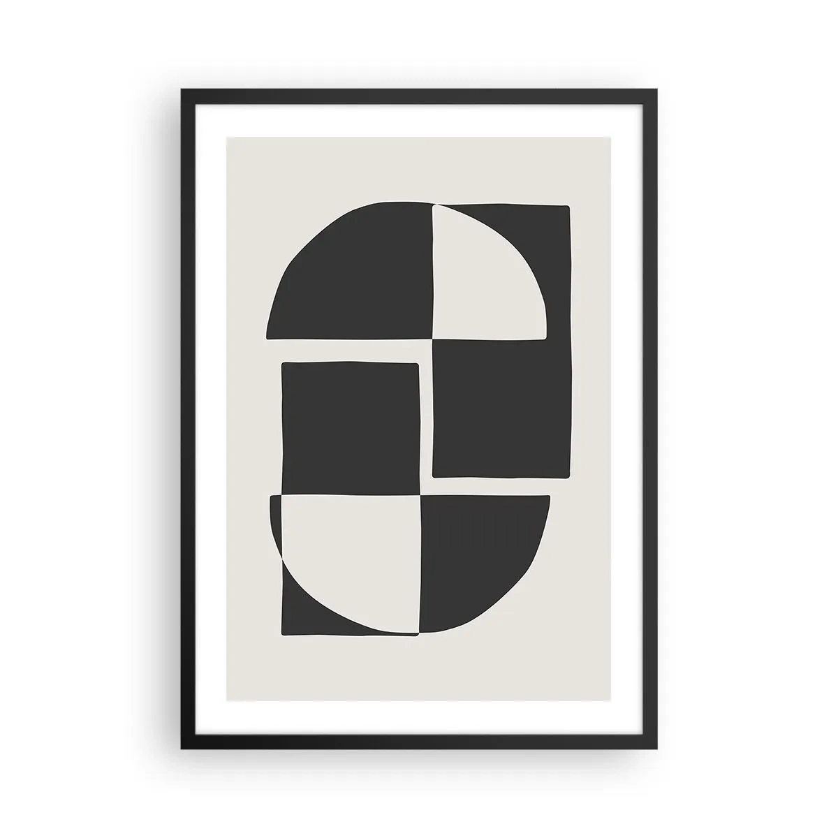 Poster în ramă neagră - Compoziție geometrică în alb și negru - 50x70cm - Antiteză - sinteză - Decorațiune modernă pentru perete pentru living și dormitor ARTTOR