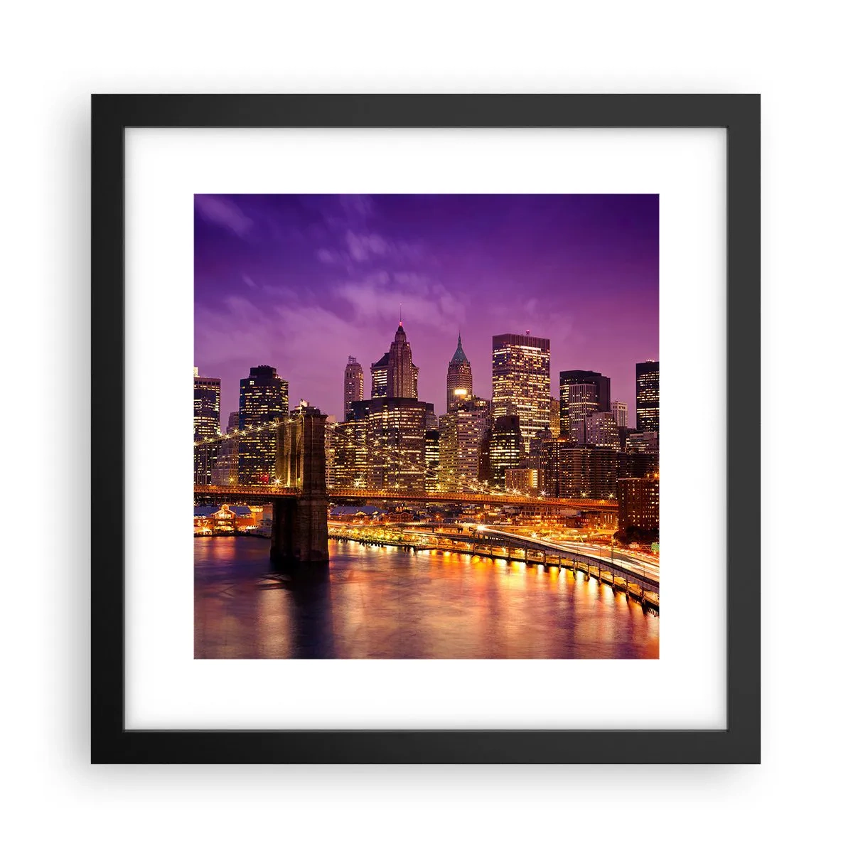 Poster în ramă neagră - Manhathannul mov-auriu - 30x30 cm
