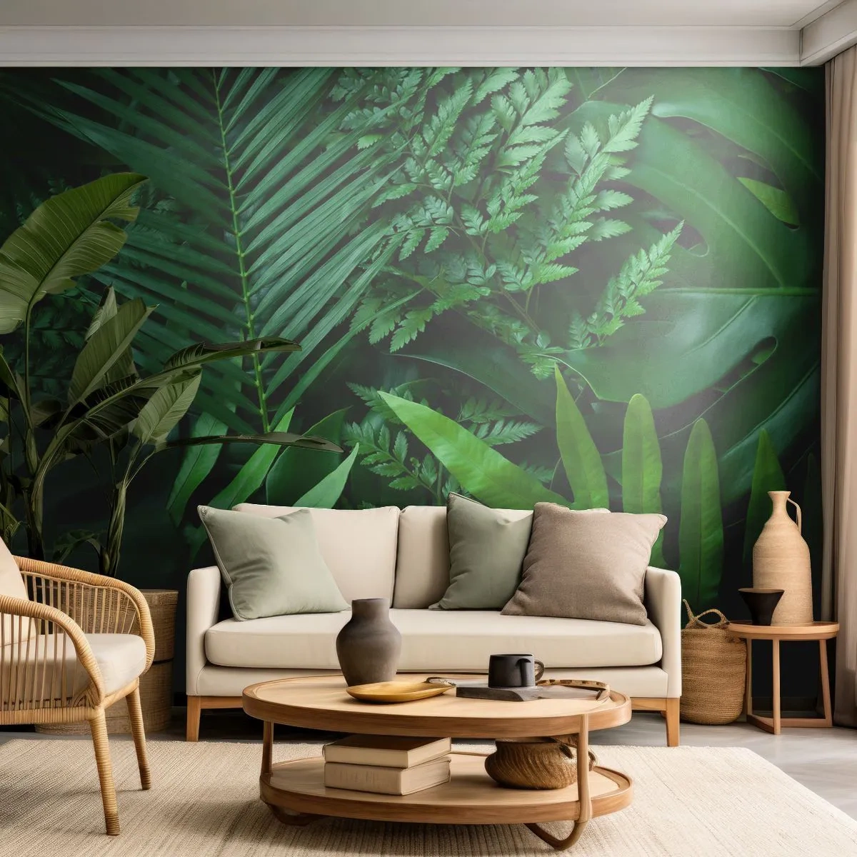 Tapet Standard Eco - Înfășurate în verde - Plantă exotică, Frunza de palmier, Frunza de monstera - 250x175 cm