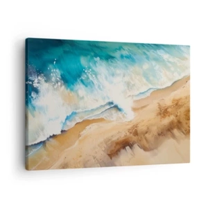 Tablou pe pânză Canvas - Un val de mare izbindu-se de țărmul nisipos - 70x50cm - Unda de întoarcere - Decorațiune modernă pentru perete pentru living și dormitor ARTTOR