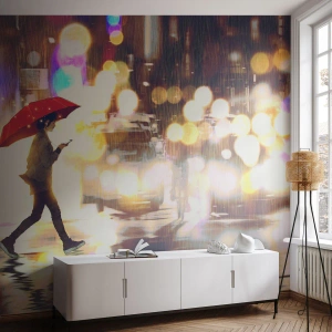 Tapet Premium Canvas - Și totuși este însorită - Oraș, Plimbare in ploaie, Umbrelă - 500x350 cm