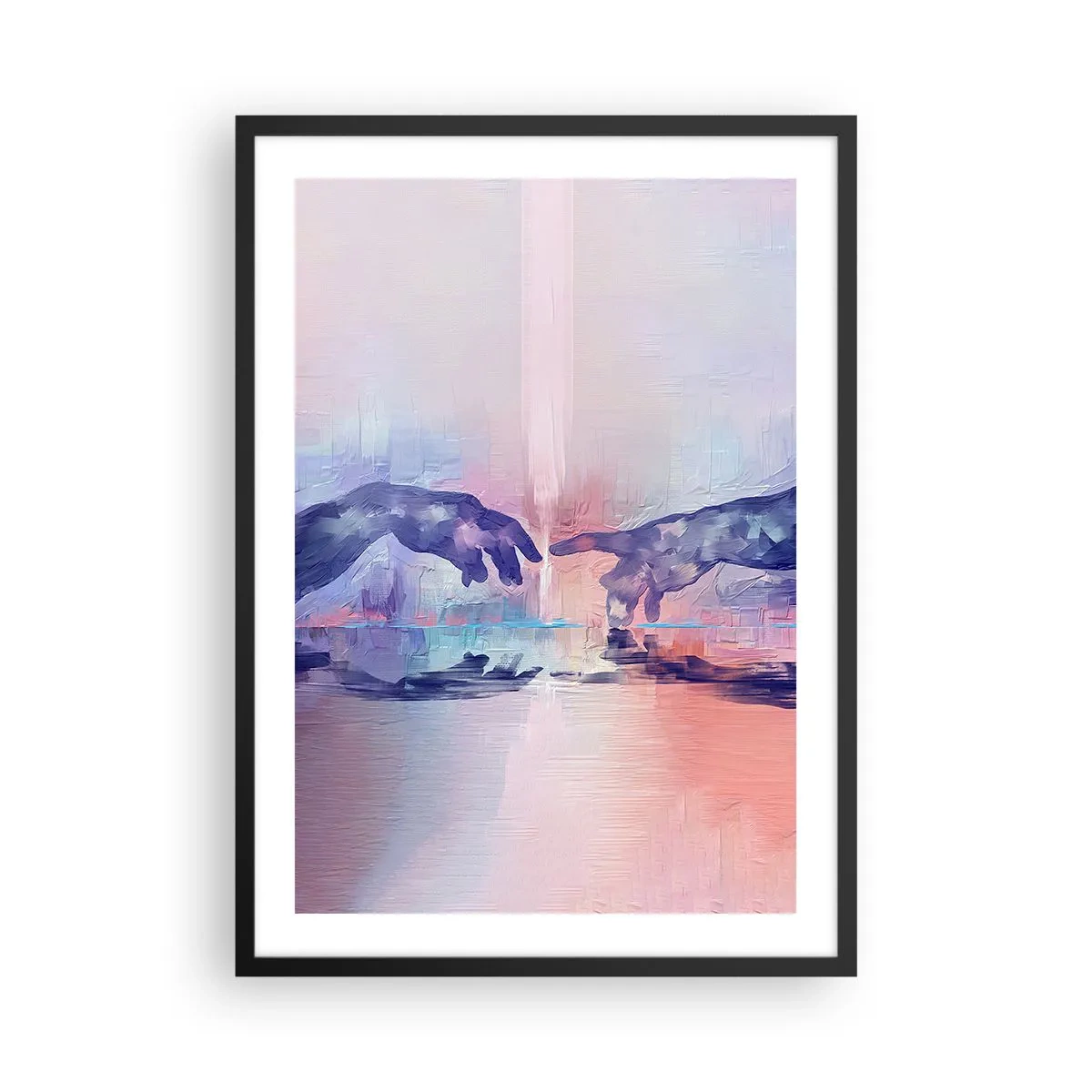 Poster în ramă neagră - Mâini abstracte în culori pastelate - 50x70cm - Scânteia divină a vieții - Decorațiune modernă pentru perete pentru living și dormitor ARTTOR