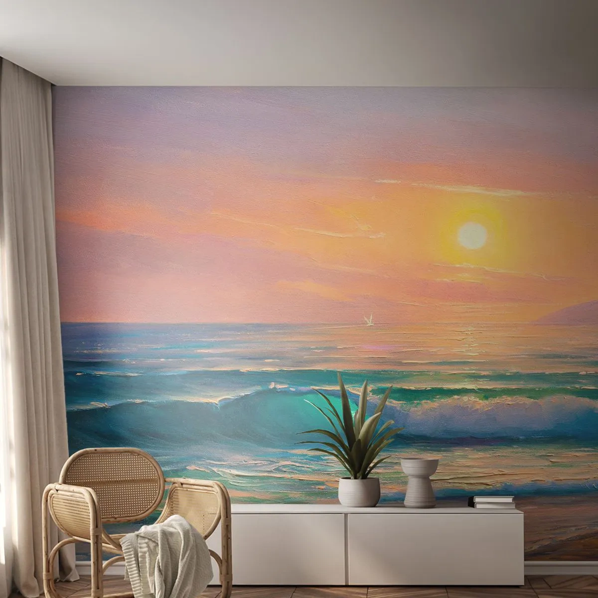 Tapet Premium Sand - Cântecul turcoaz al valurilor - Abstracția, Peisaj, Mare - 150x105 cm