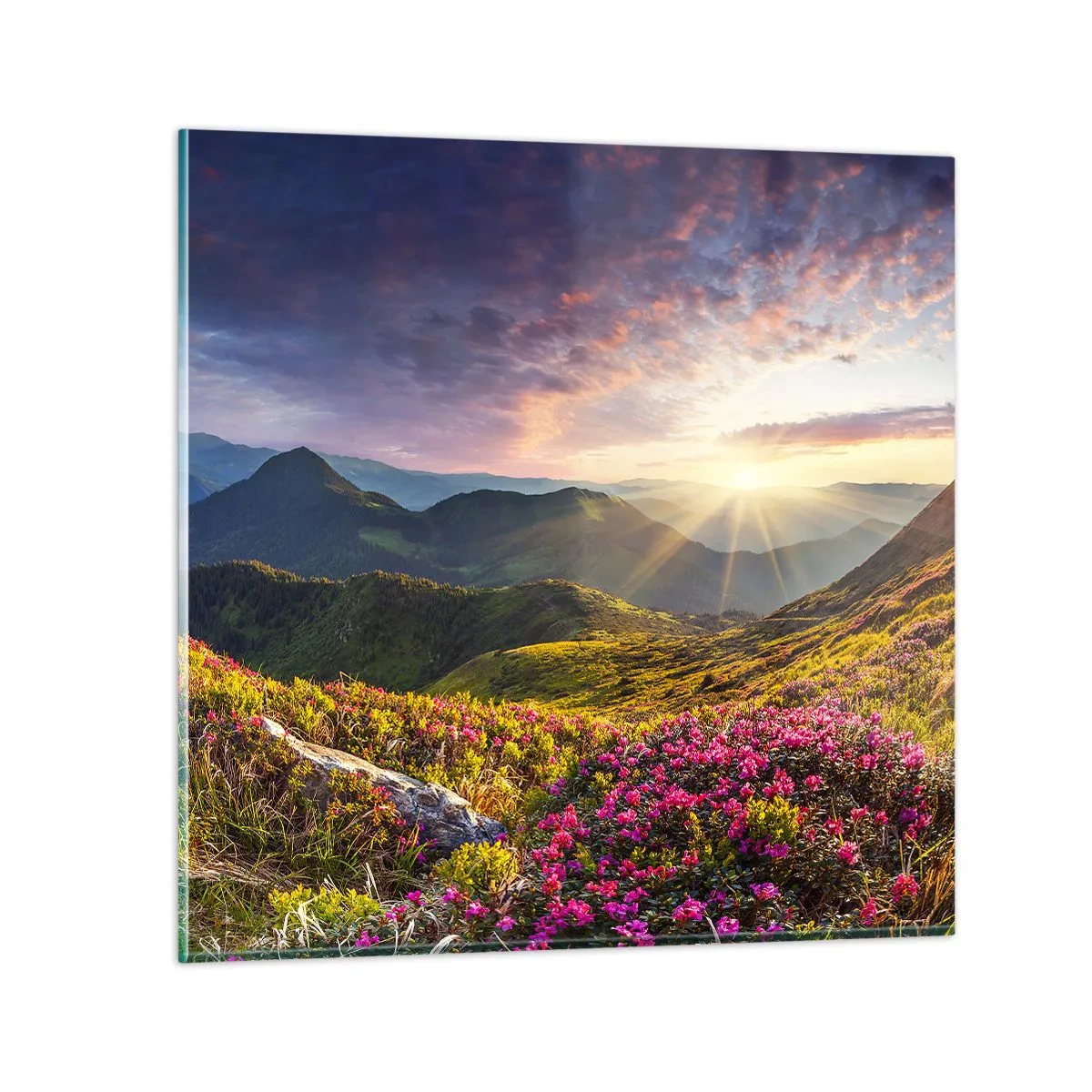 Tablou pe sticlă - Prospețimea unei dimineți de munte - 60x60 cm