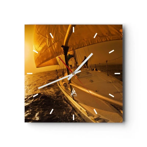 Ceas de perete - Ceas pe sticlă - O seară aurie după o zi multicoloră - 40x40 cm