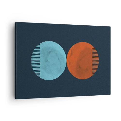 Tablou pe pânză Canvas - Design minimalist cu două roți în albastru și portocaliu - 70x50cm - Doar geometrie? - Decorațiune modernă pentru perete pentru living și dormitor ARTTOR