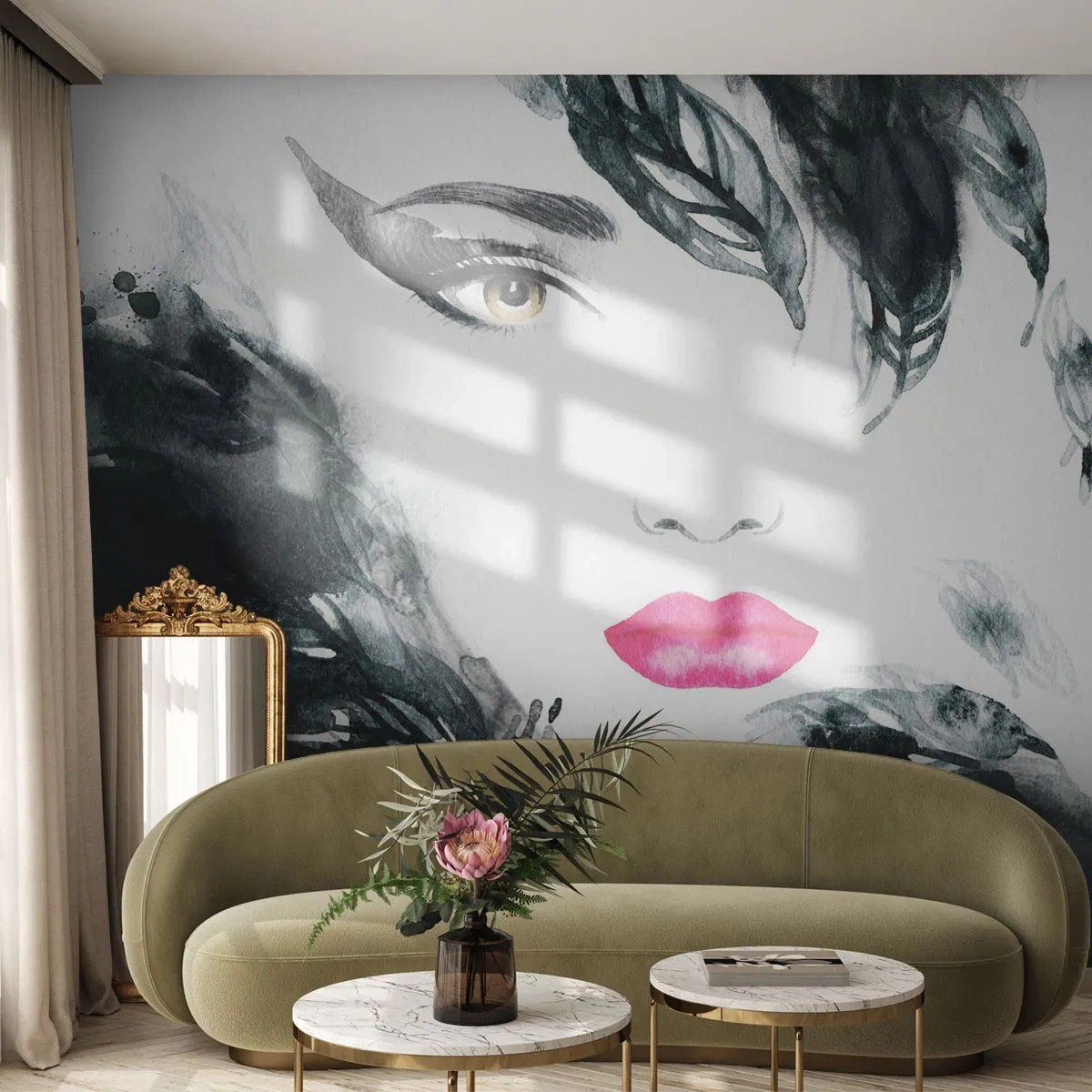 Tapet Autoadeziv Deluxe Sticker - Atenție! Femme fatale - Abstracția, Chipul de femeie, Portretul unei femei - 250x175 cm
