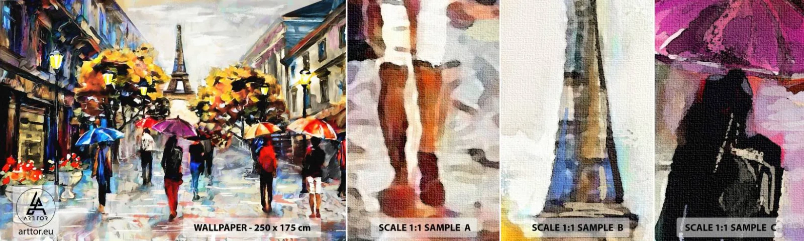 Mostră de Tapet Standard Eco - Deosebit de frumos în toamnă - Oraș, Paris, turnul Eiffel - 100x30 cm