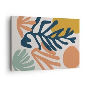 Tablou pe pânză Canvas - Frunze colorate într-un stil abstract - 70x50cm - Mări de corali - Decorațiune modernă pentru perete pentru living și dormitor ARTTOR