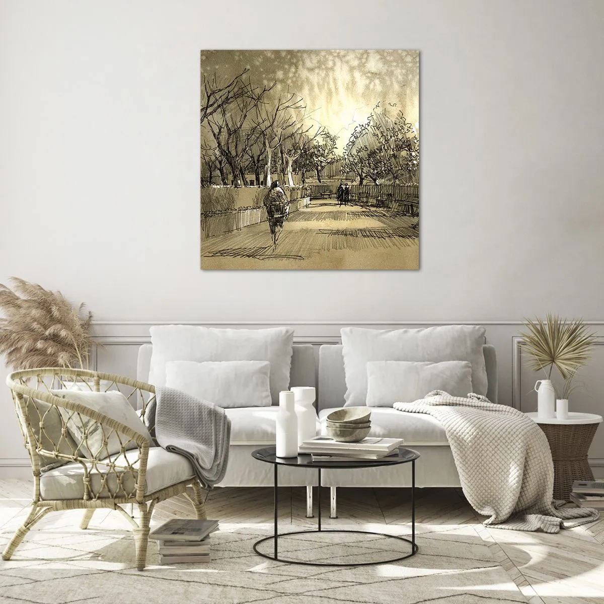 Tablou pe sticlă - Un moment reținut cu pene - 30x30 cm