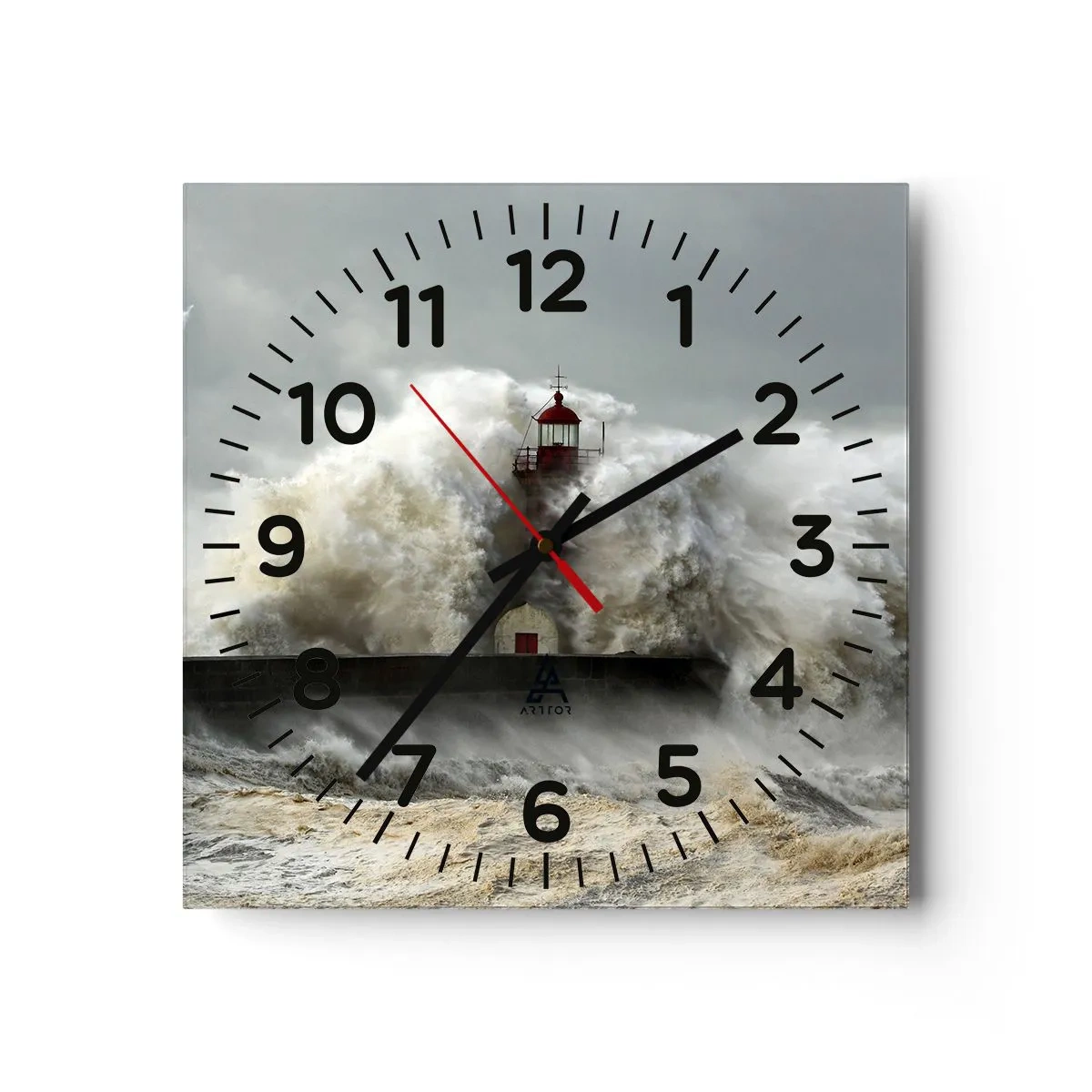 Ceas de perete - Ceas pe sticlă - Mânia oceanului - 40x40 cm