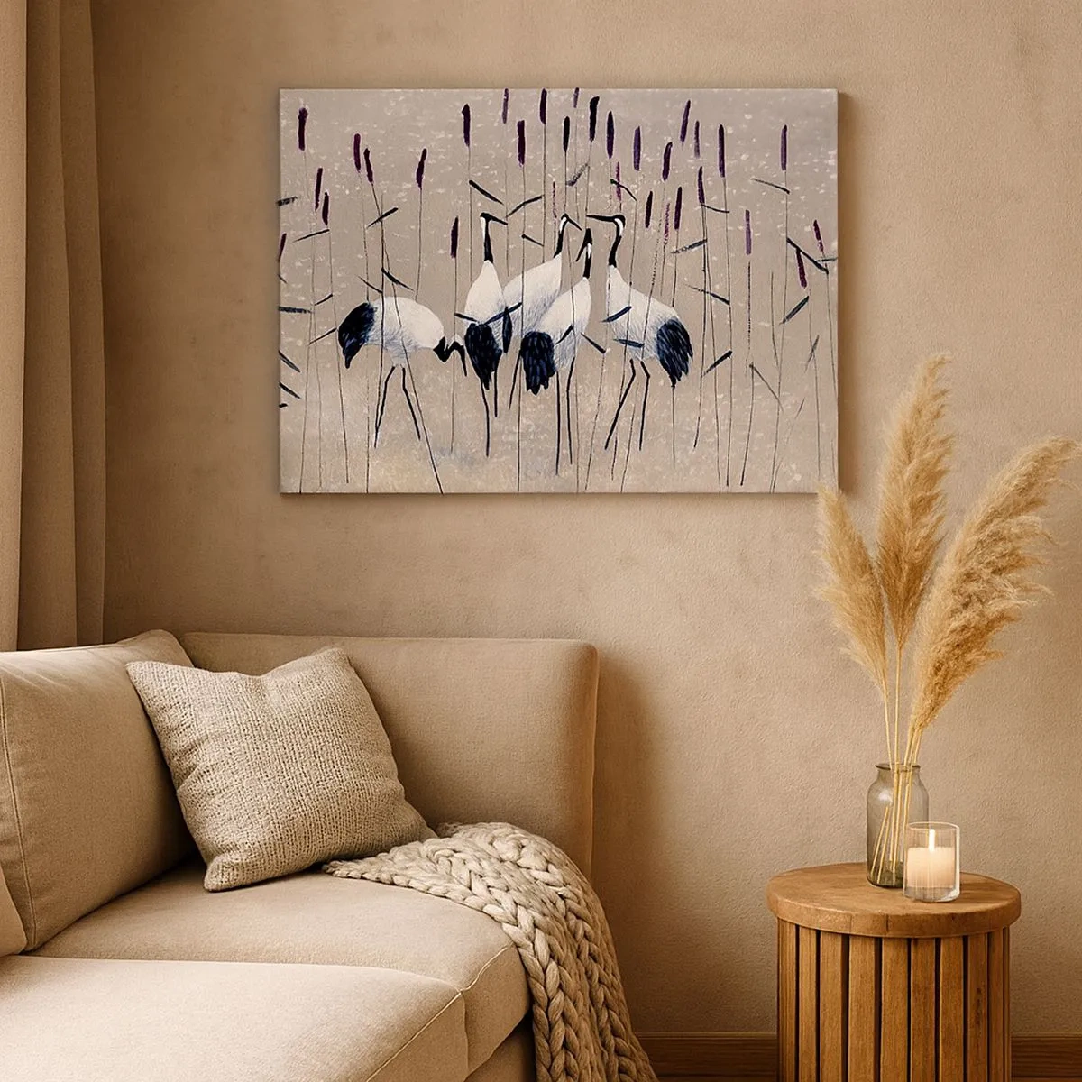 Tablou pe pânză Canvas - Stârci în iarbă pe un fundal liniștit - 70x50cm - Printre ai tăi - Decorațiune modernă pentru perete pentru living și dormitor ARTTOR