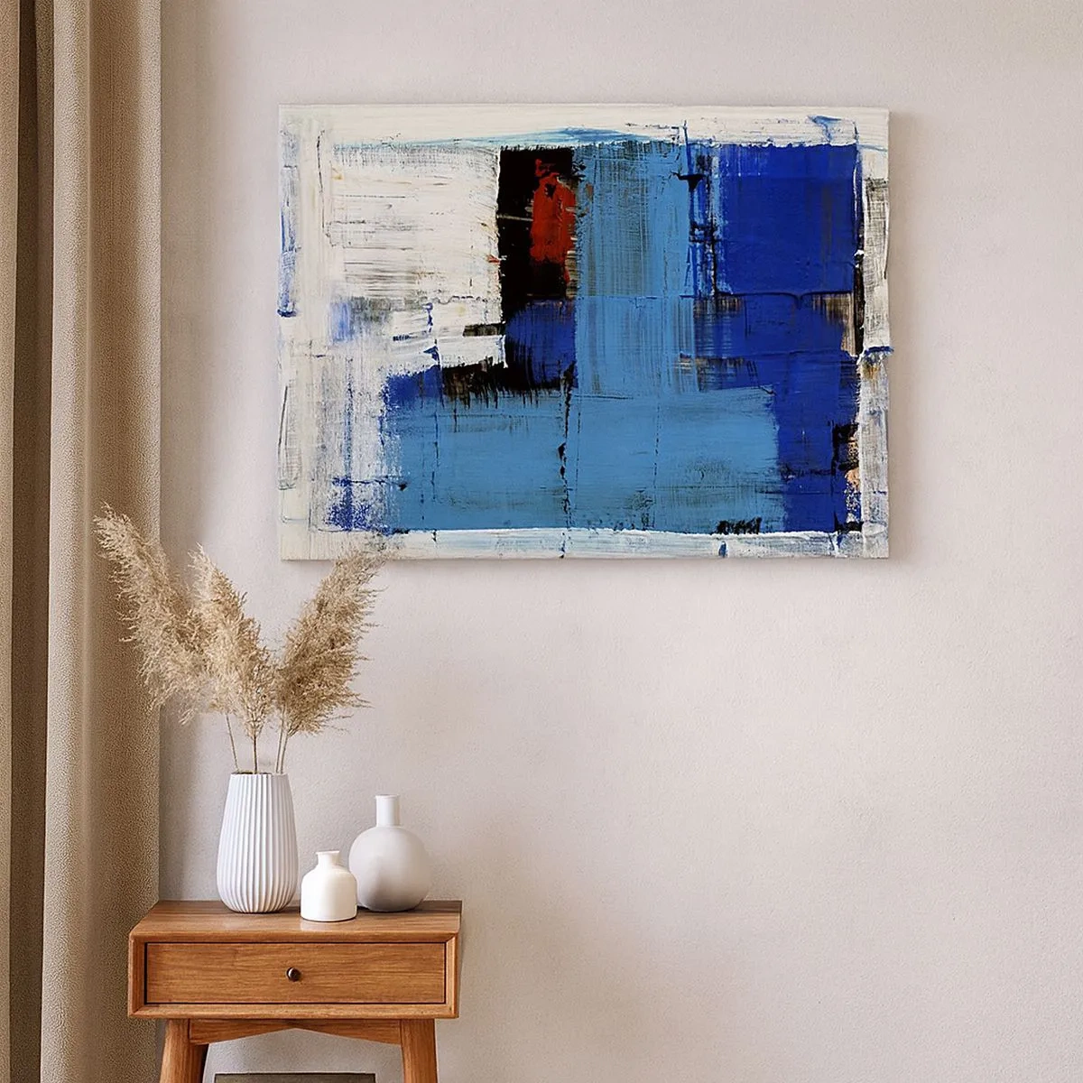 Tablou pe pânză Canvas - Compoziție abstractă în nuanțe de albastru și alb - 70x50cm - Secretul albastru - Decorațiune modernă pentru perete pentru living și dormitor ARTTOR