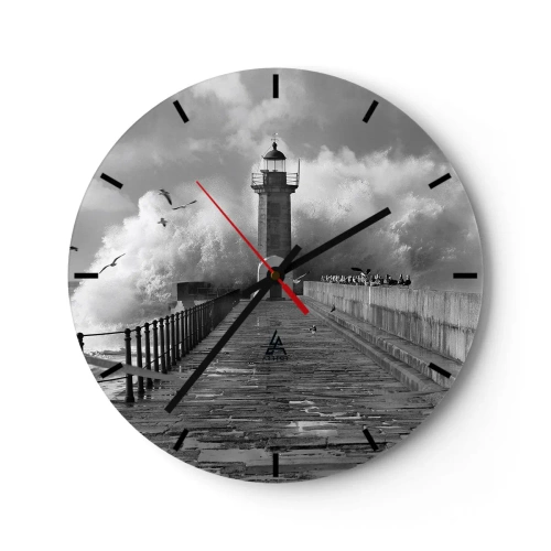 Ceas de perete - Ceas pe sticlă - Un far pe fundalul valurilor agitate și al pescărușilor - 30x30cm - Fără frică - Decorațiune modernă pentru perete pentru living, bucătărie și dormitor ARTTOR