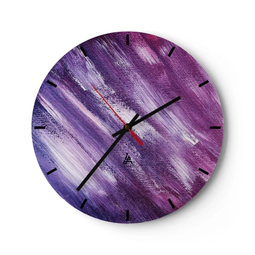 Ceas de perete - Ceas pe sticlă - Pensule abstracte în nuanțe de violet și roz - 30x30cm - Când bate vântul însorit - Decorațiune modernă pentru perete pentru living, bucătărie și dormitor ARTTOR