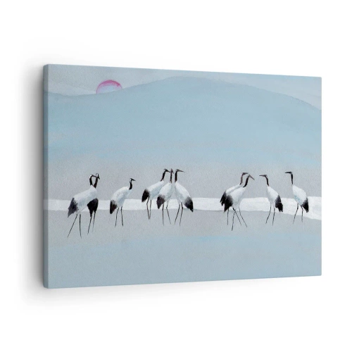 Tablou pe pânză Canvas - Un grup de cocori pe fundalul unui cer albastru și al soarelui care răsare - 70x50cm - După o zi fierbinte - Decorațiune modernă pentru perete pentru living și dormitor ARTTOR