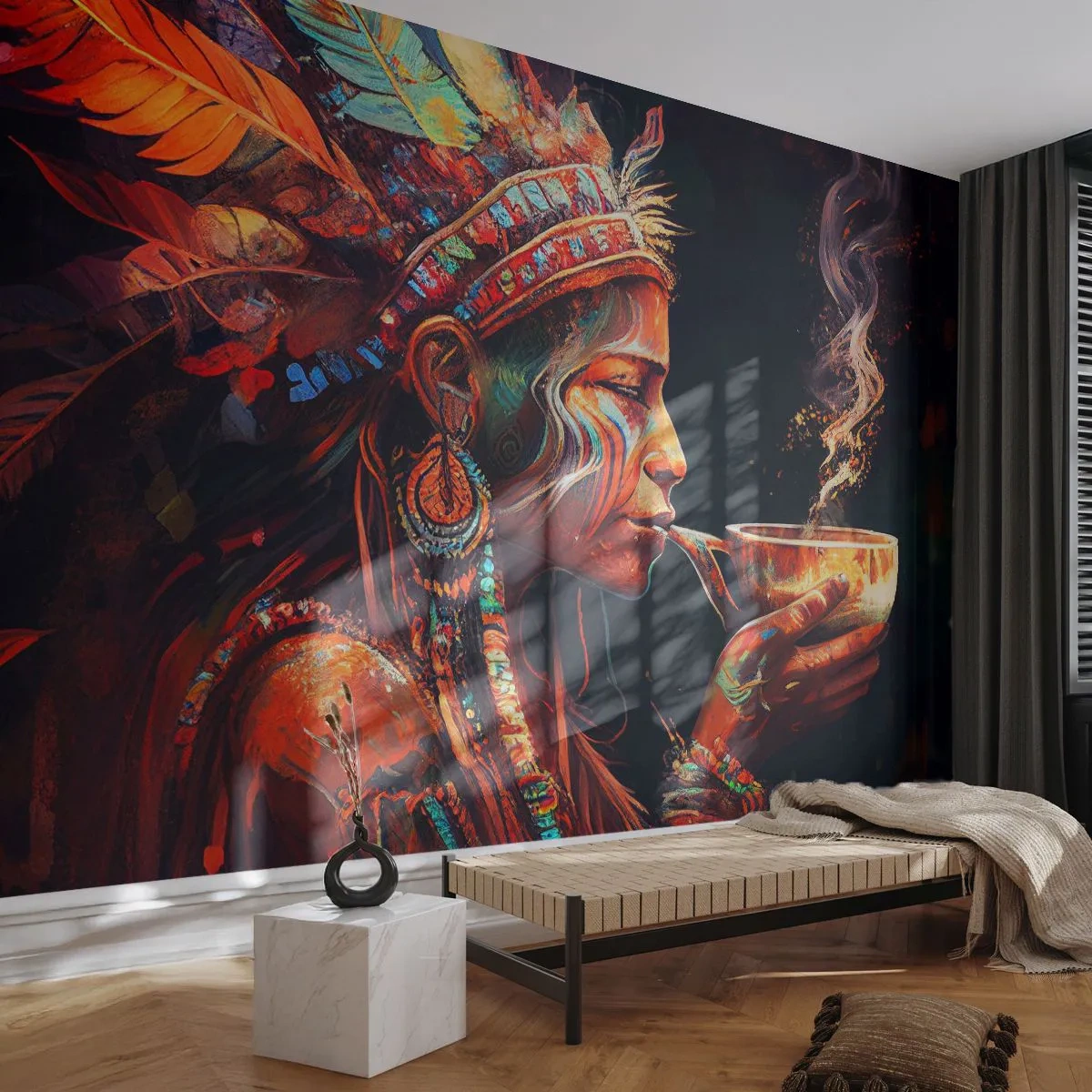 Tapet Standard Eco - Ritual magic - Șaman, indian, Ayahuasca - 350x256 cm
