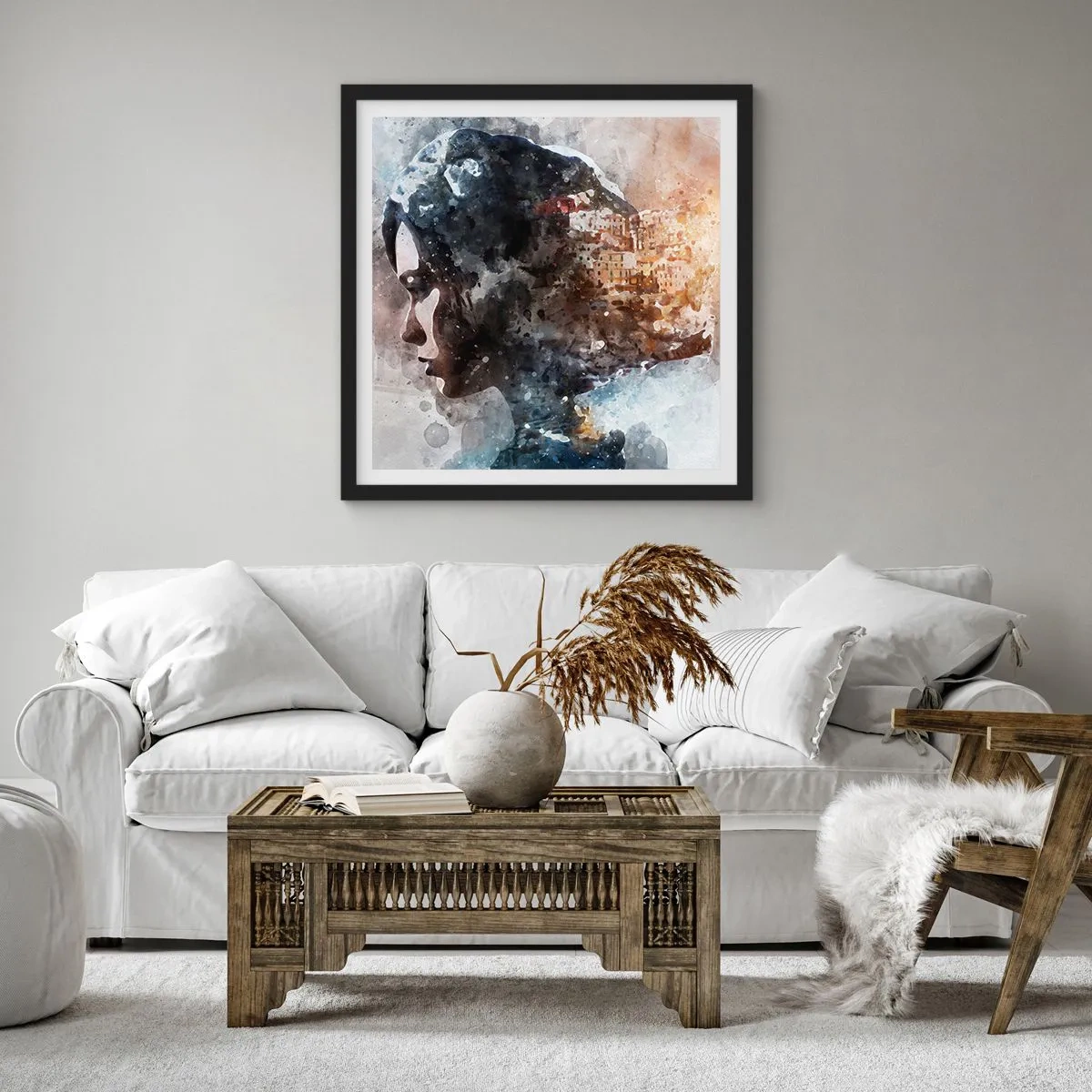 Poster în ramă neagră - Povestea unei fete cu un oraș în fundal - 30x30 cm