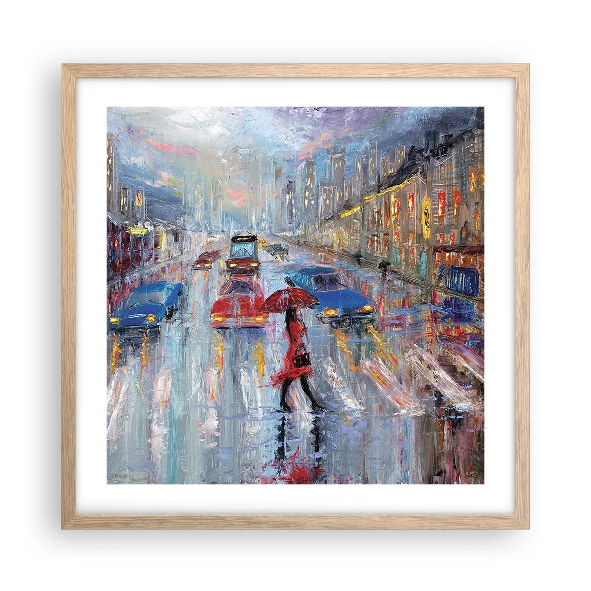Poster în ramă de stejar deschis - O după-amiază ploioasă în oraș - 50x50 cm