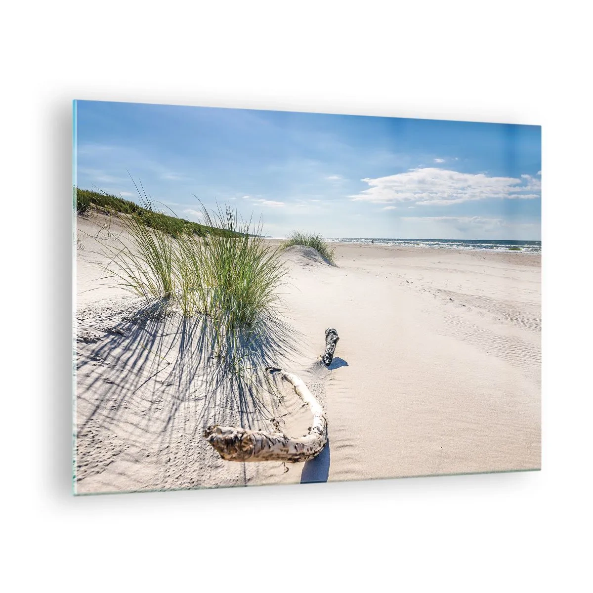 Tablou pe sticlă - O plajă însorită cu dune și iarbă de mare - 70x50cm - Cea mai frumoasă? Baltică - Decorațiune modernă pentru perete pentru living și dormitor ARTTOR