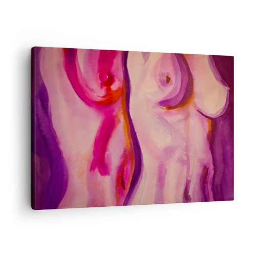 Tablou pe pânză Canvas - interpretare abstractă a siluetei feminine în roz și violet. - 70x50cm - Oda feminității - Decorațiune modernă pentru perete pentru living și dormitor ARTTOR