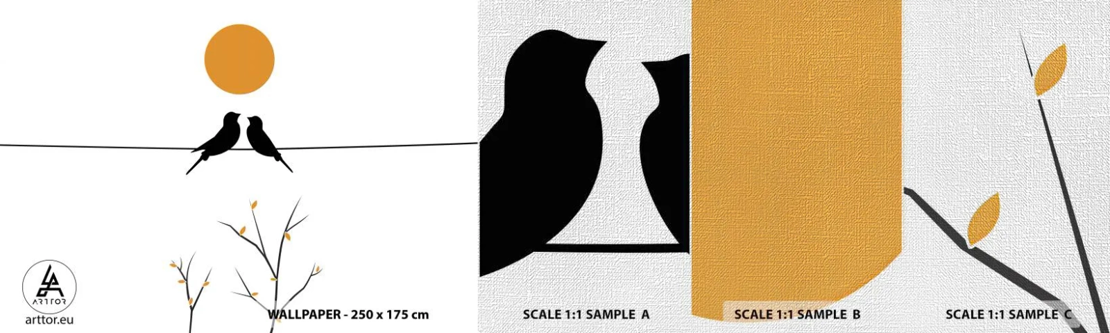 Mostră tapet Premium Canvas - Seară cu privighetori - Abstracția, Păsări, Grafică - 100x30 cm