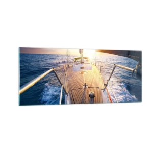 Tablou pe sticlă - Alergând pe valuri - 100x40 cm