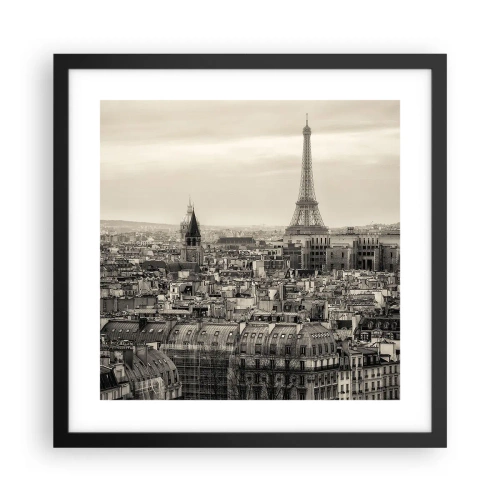 Poster în ramă neagră - Deasupra acoperișurilor Parisului - 40x40 cm