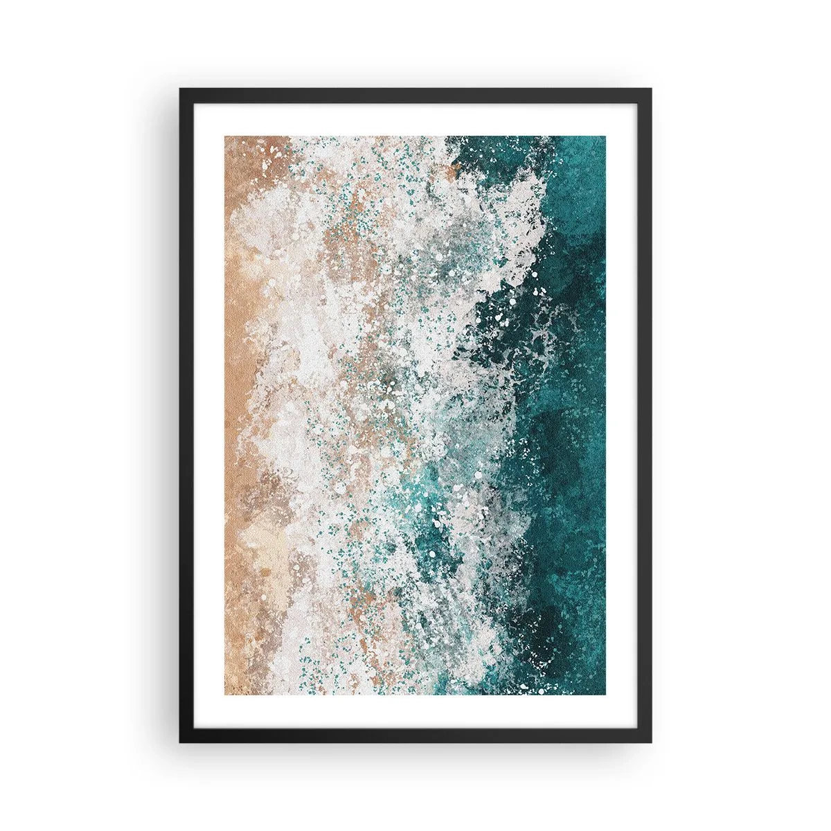 Poster în ramă neagră - Valuri abstracte ale mării în nuanțe de turcoaz și bej - 50x70cm - Povești despre mare - Decorațiune modernă pentru perete pentru living și dormitor ARTTOR
