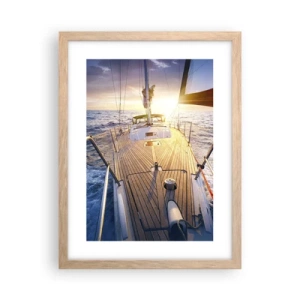 Poster în ramă de stejar deschis - Alergând pe valuri - 30x40 cm