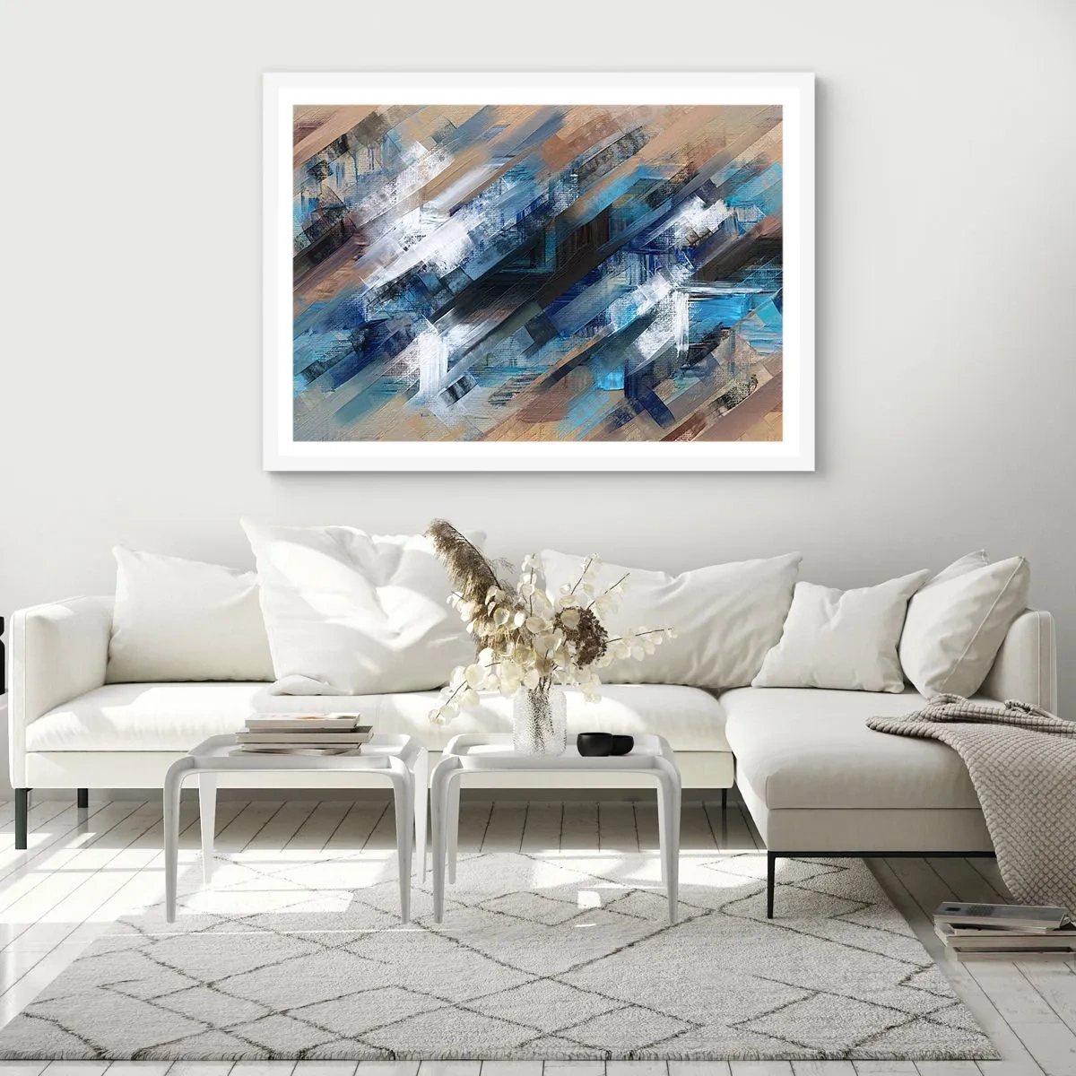 Poster în ramă albă - Pe o pantă albastră - 100x70 cm