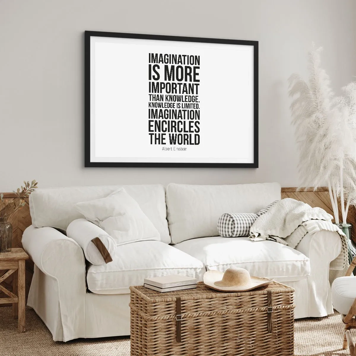 Poster în ramă neagră - Einstein despre puterea imaginației - 100x70 cm